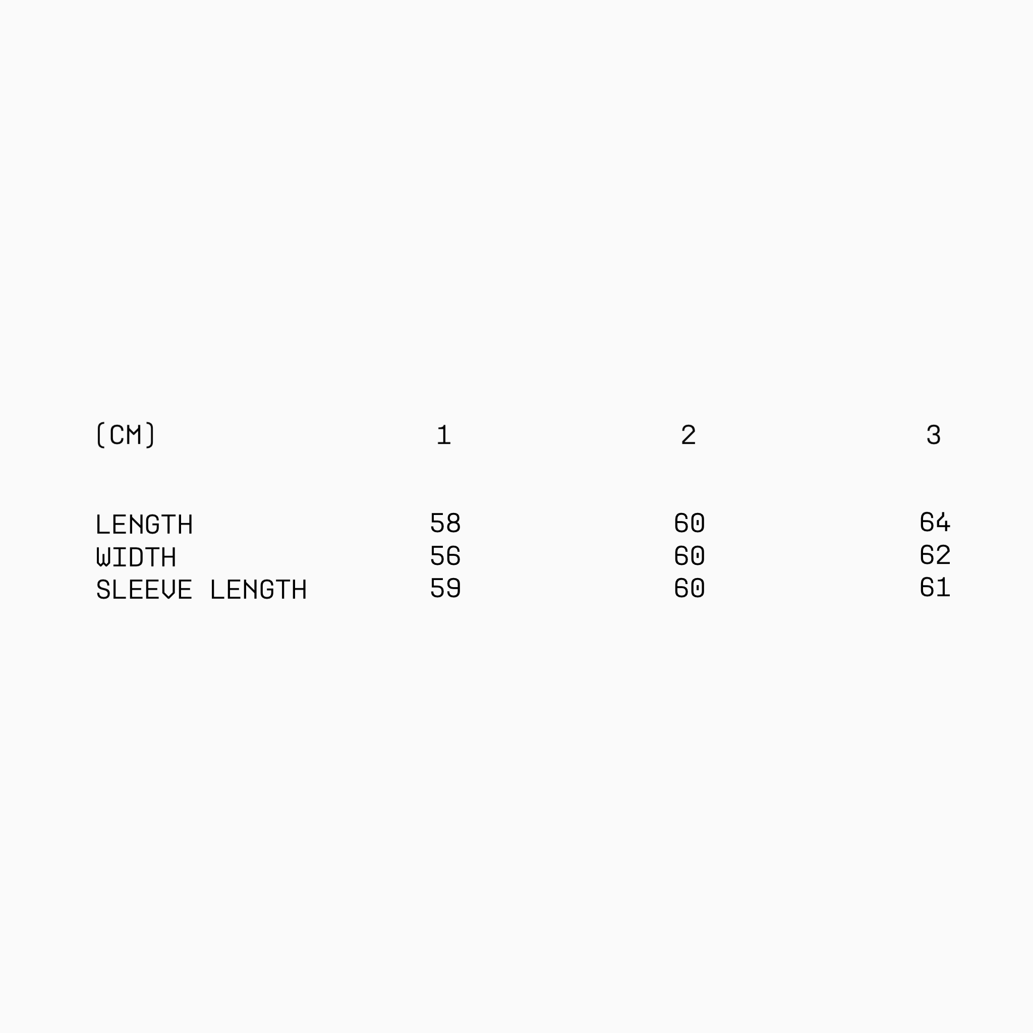 Size chart Index Jacket - Black